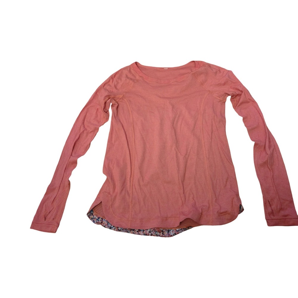 Lululemon Swiftly Tech Long Sleeve Top Coral Orange Floral Hem Size 10